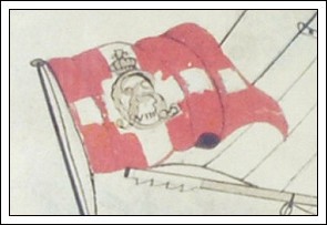Flaget med Christian VIIIs monogram på skipper Jes N. Thøgersens jagt Anne Hedevig