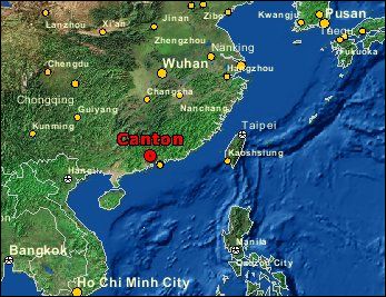 Kort over Canton i Kina
