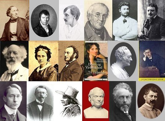 H.C. Andersen, Jens Baggesen, Herman Bang, Steen St. Blicher, Georg Brandes, Sophus Claussen, Holger Drachmann, Mathilde Fibiger, M.A. Goldschmidt, Thomasine Gyllembourg, J.L. Heiberg, J.P. Jacobsen, Johannes V. Jensen, Johannes J&oslash;rgensen, S&oslash;ren Kierkegaard, P.M. M&oslash;ller, Henrik Pontoppidan, Gustav Wied