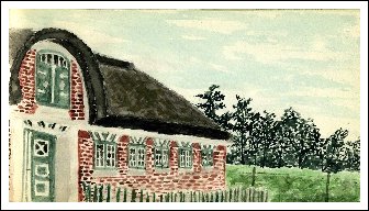 Anne Ipsen lavede i 1952 denne k&oslash;nne lille akvarel af Sydhuset i S&oslash;nderho