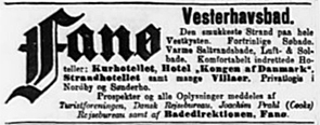 Annonce for Fanø Vesterhavsbad 1904