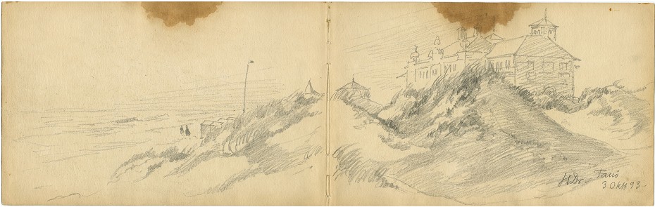 Kurhotellet ved Fan&oslash; Bad tegnet af Holger Drachmann under hans ophold p&aring; Fan&oslash; 3. oktober 1893