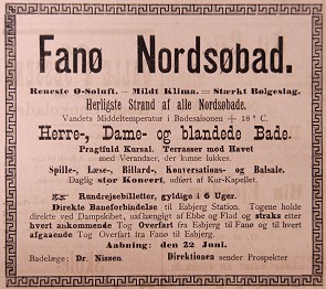 Annonce for det nye Fanø Nordsøbad i Fanø Avis 8. juni 1892