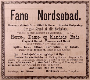 Annonce for det nye Fanø Nordsøbad i Fanø Avis 8. juni 1892 Annonce for det nye Fanø Nordsøbad i Fanø Avis 8. juni 1892