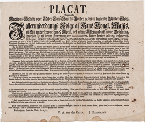 Med en plakat oph&aelig;ngt p&aring; kirked&oslash;re og andre steder proklamerede Christian den Sjette, at Fan&oslash; ville blive sat p&aring; auktion