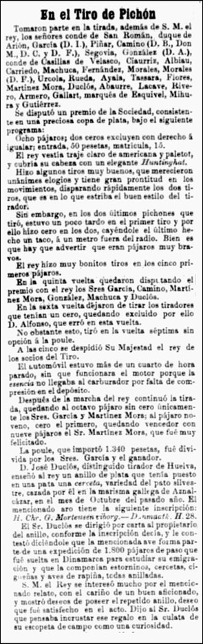 Artiklen om fugleskydningen i Diario de C�diz den 31. januar 1908