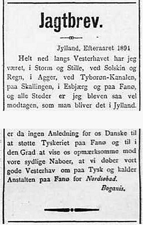 Første og sidste afsnit af jagtbrevet som det er trykt i Politiken 12. oktober 1894