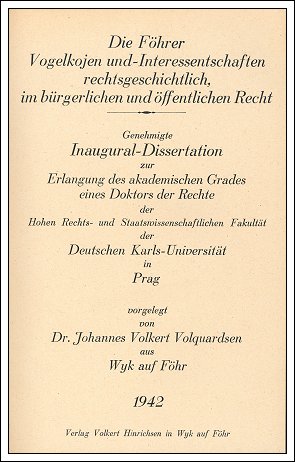 Johannes Volkert Volquardsens Die F�hrer Vogelkojen und Interessentschaften