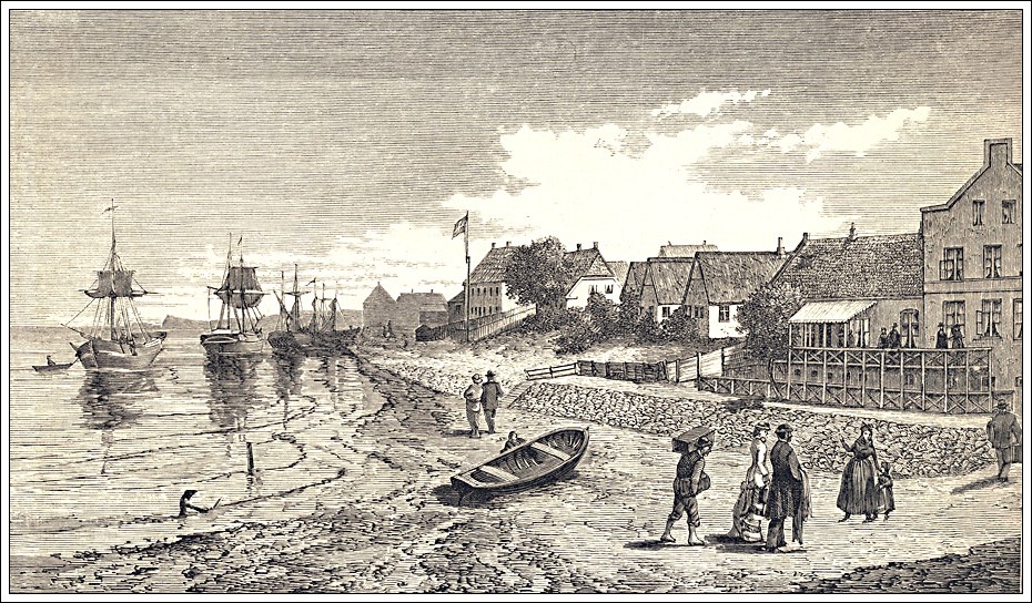 P&aring; stranden ved Fan&oslash; Nords&oslash;bad. Tegnet af Knud Gamborg gengivet i Illustreret Tidende 28. august 1881