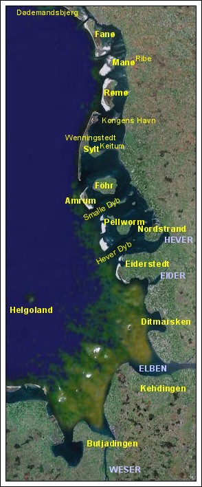 Stednavne langs kysten af Vadehavet anvendt af Blaeu