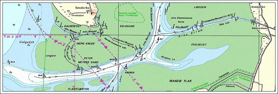 Udsnit af søkortet over farvandet mellem Fanø og Mandø