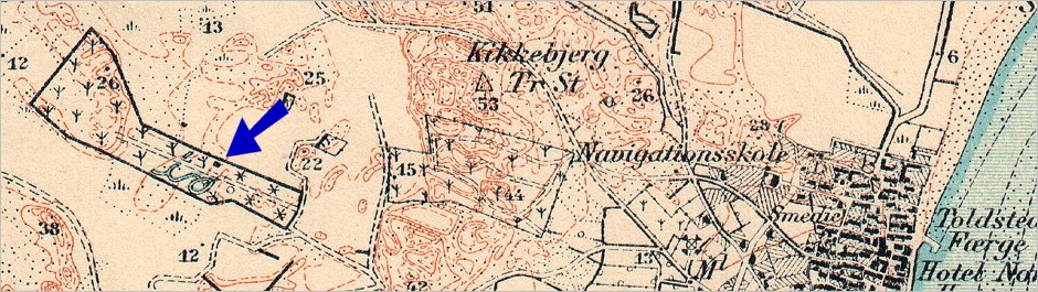 M&aring;lebordsblad fra 1910 ses b&aring;de pagoden og kanaler