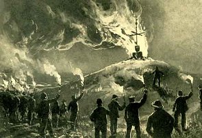 Bikebrennen p&aring; Sild. Xylografi fra 1800-tallet