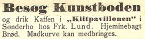 Kunstboden. Annonce i Fanø Ugeblad 9. juli 1938