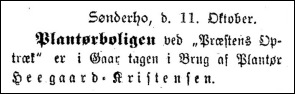 Annonce i Fanø Avis 1893 om plantørboligens ibrugtagning