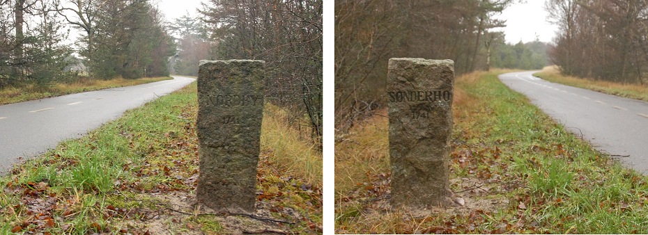 Skelstenen placeret p&aring; vestsiden af cykelstien