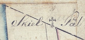 Thob&oslash;lls matrikelkort over S&oslash;nderho sogn fra 1820 med den korsformede skelp&aelig;l