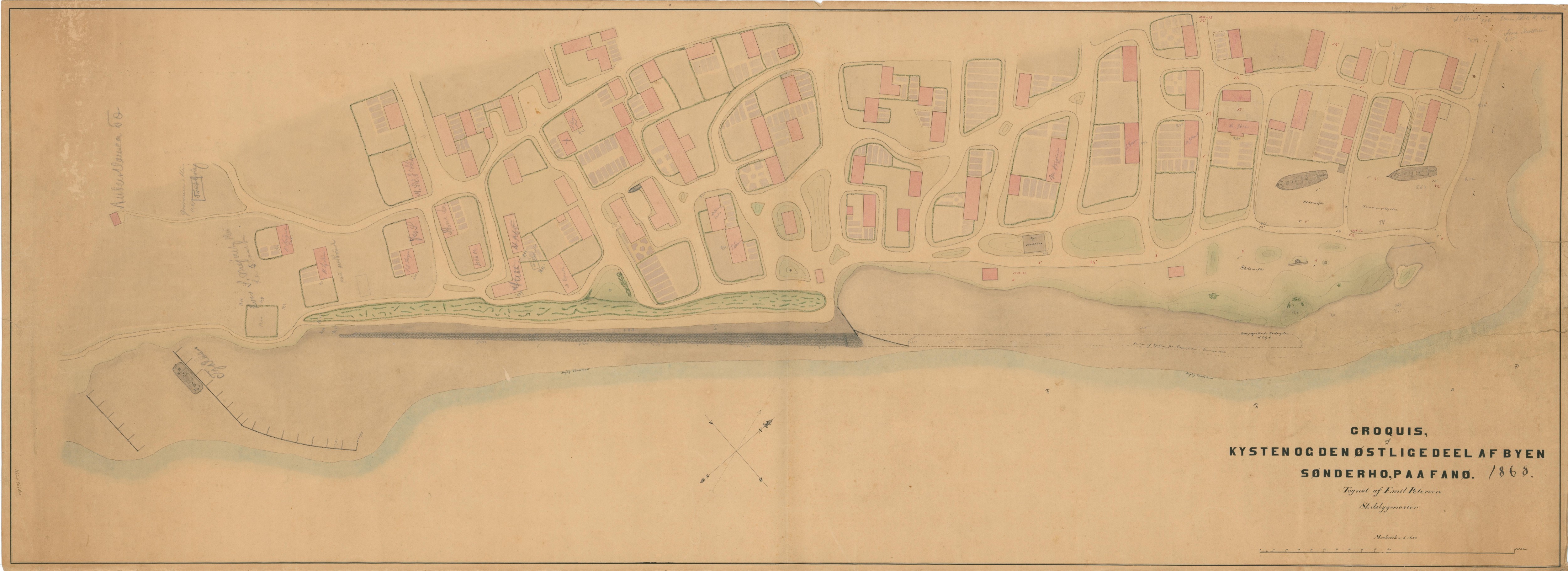 S&oslash;nderho Havn 1868 tegnet af skibsbygmester Emil Petersen