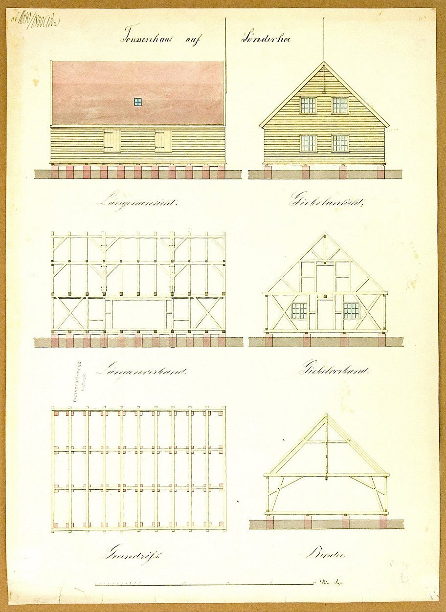 Tegning til det kgl. t&oslash;ndehus i S&oslash;nderho 1855
