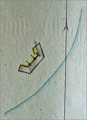 Samtidig tegning i Rigsarkivet af et af S&oslash;nderhos kanonbatterier