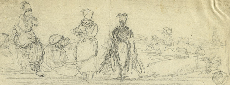 Fanøkvinder der høster. Tegning af David Jacobsen 1852