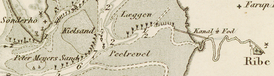 Farvandet mellem Ribe og Fan&oslash; med Keldsand ud for S&oslash;nderho