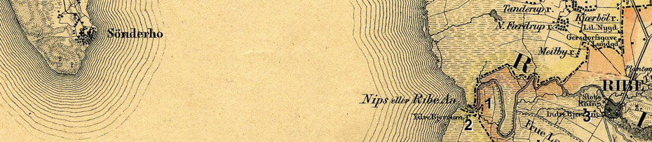 Kort over Vadehavet mellem Ribe og S&oslash;nderho