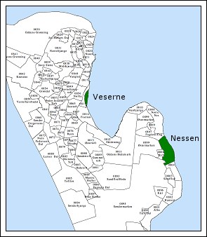 Veserne og Nessen p&aring; &oslash;stkysten af Fan&oslash;