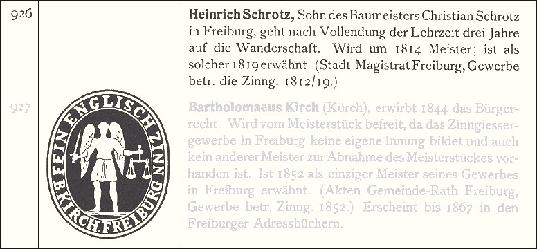 Herinrich Schrotz beskrevet i Erwin Hintze's S�ddeutsche Zinngiesser