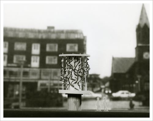 Ultvedts model kopieret ind p&aring; foto af Torvet i Silkeborg